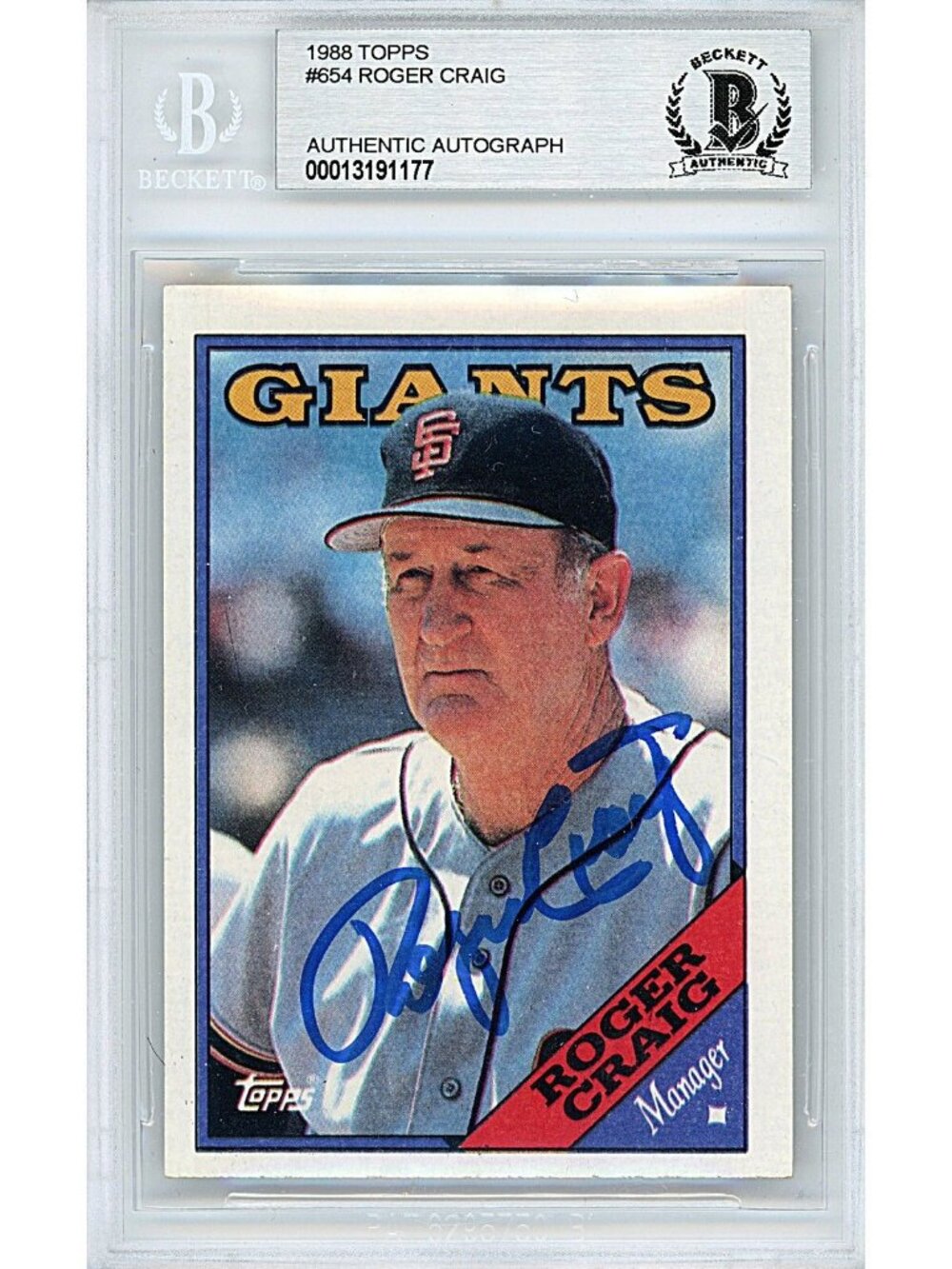 Roger Craig Signed 1988 Topps #654 San Francisco Giants Beckett BAS Slabbed Auto
